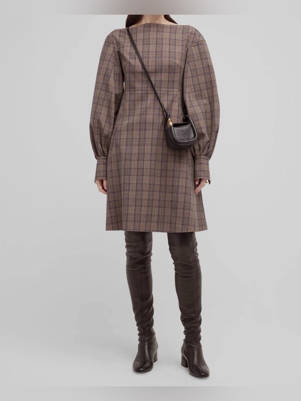 Adeam Plaid Long-Sleeve A-Line Dress Preppy Academia Work Office 2